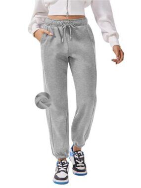 Women's Fleece Lined High Waisted Sweatpants with Pockets and Cinched Bottom